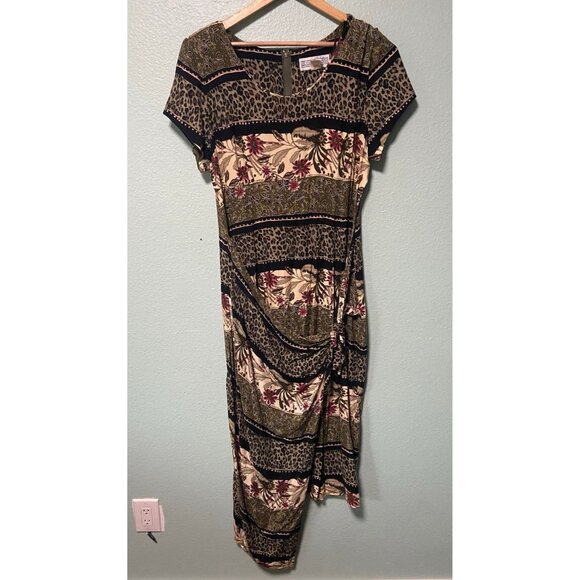 Vintage Jessica Howard Women's Brown Cheetah Print Midi Wrap Dress Size 6 - Picture 1 of 7